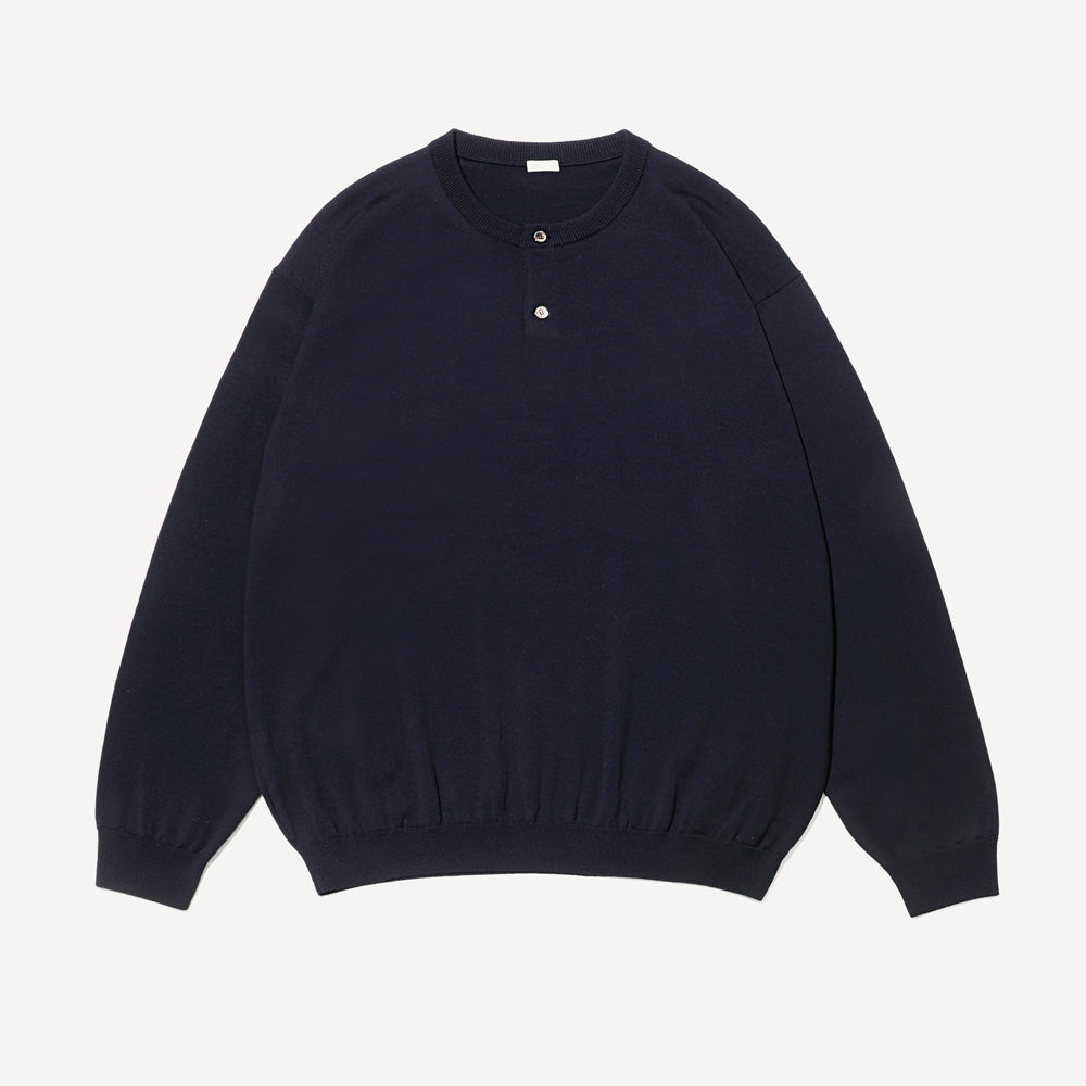 Wool Knit Henley Neck Sweater