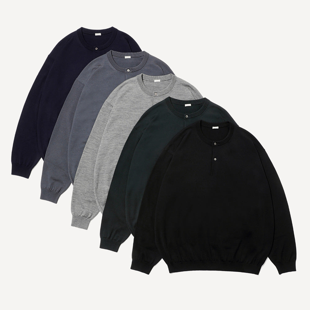 Wool Knit Henley Neck Sweater