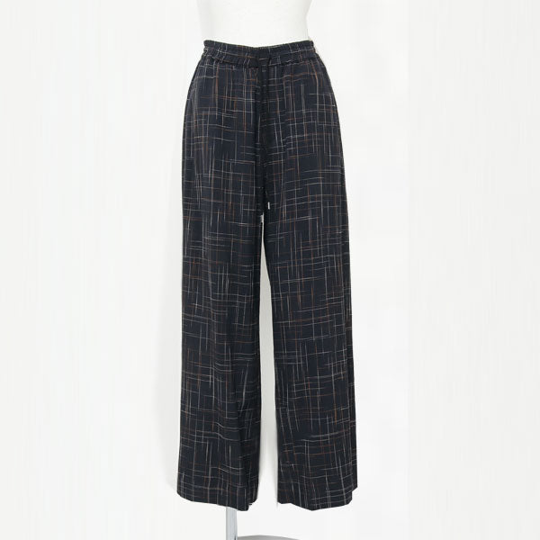 SLUB RAYON AND COTTON WIDE LEG TROUSERS