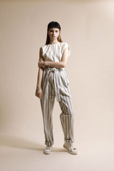cotton linen paper bag waist pants