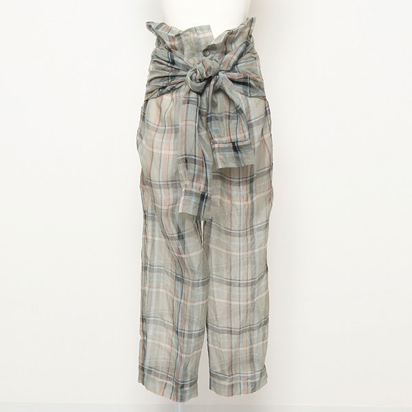 Organdy check skeeve belt pants