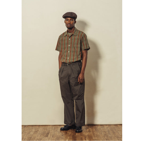 STRIPE CHECK OPEN COLLAR SS SHIRT