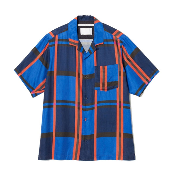 LARGE CHECK PRINTED OPEN COLLAR SHIRT