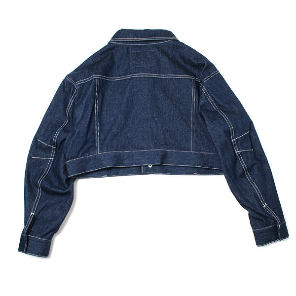 CONTRASTED STITCH BELTED DENIM JACKET