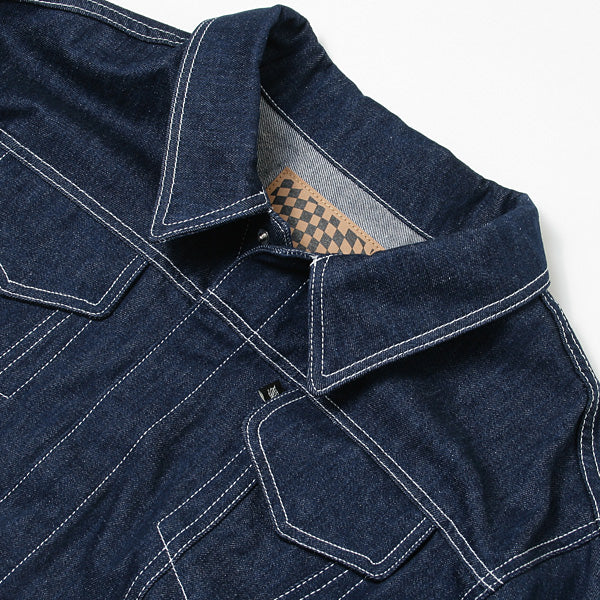 CONTRASTED STITCH BELTED DENIM JACKET