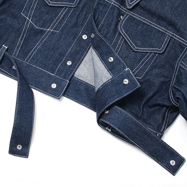CONTRASTED STITCH BELTED DENIM JACKET