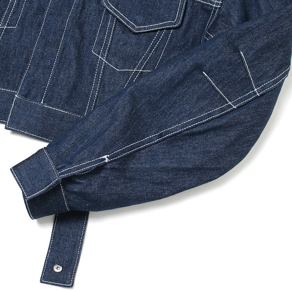 CONTRASTED STITCH BELTED DENIM JACKET