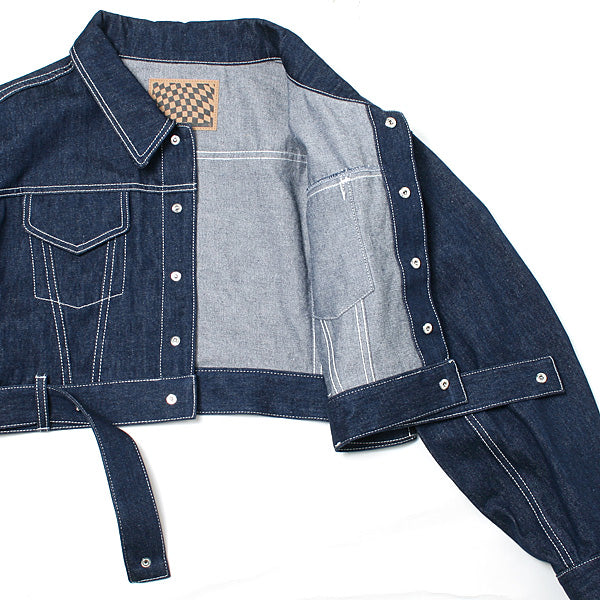 CONTRASTED STITCH BELTED DENIM JACKET