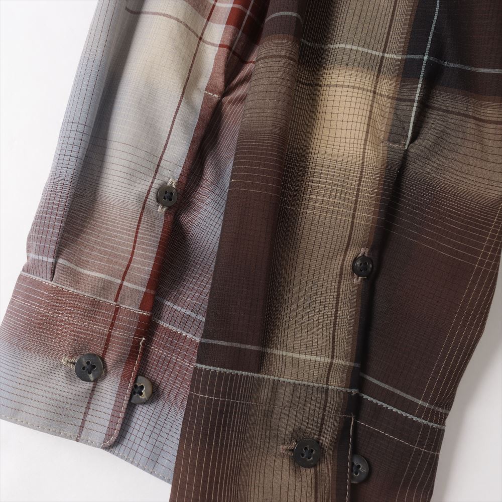 OMBRE PLAID OPEN COLLAR BLOUSE