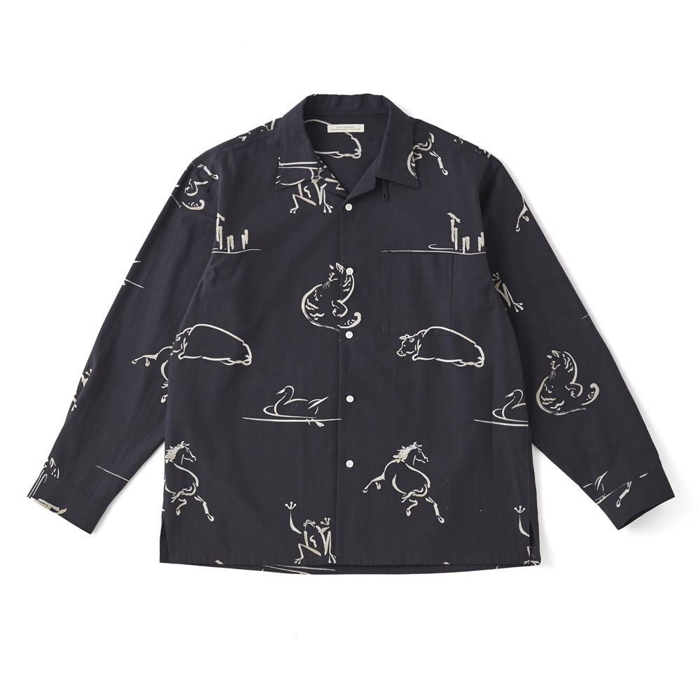 ORIGINAL PRINTED OPEN COLLAR SHIRTS (Animal Drawing) Long-sleeve