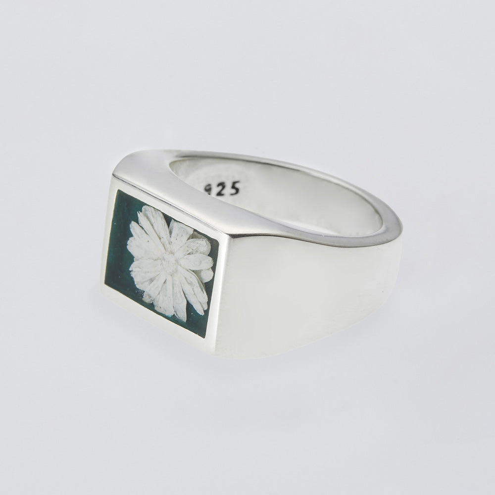 Signet Ring with Forest Green Flower