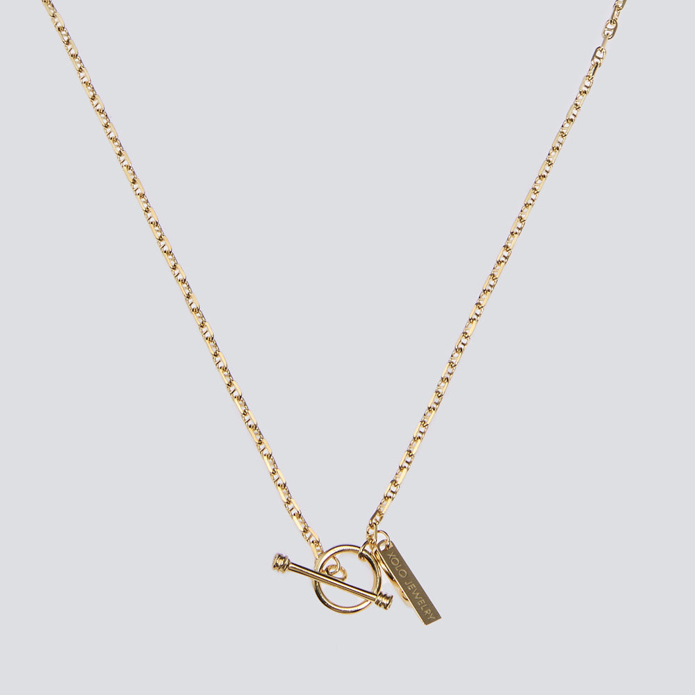 Tiny Solid Anchor Link Necklace -Gold-