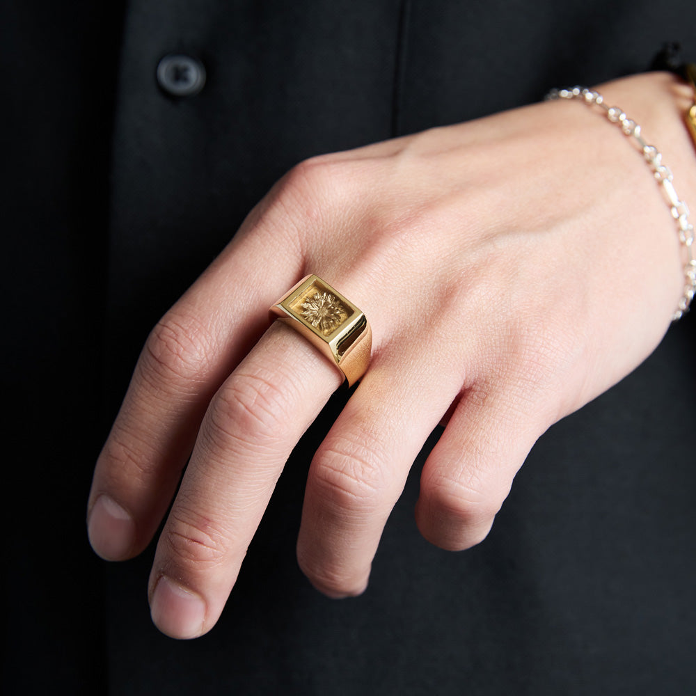 Signet Ring with Golden Palm Flower