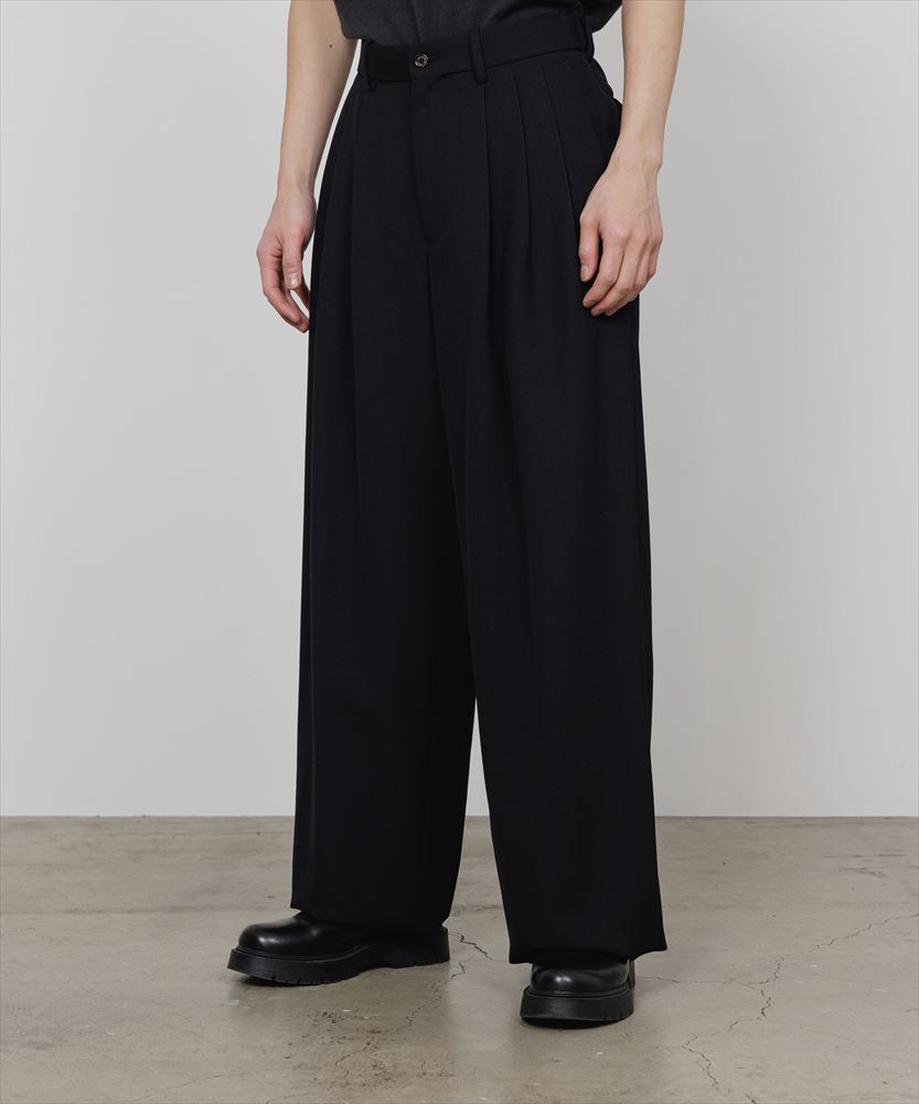 TRIPLE PLEATED WIDE TROUSERS ORGANIC WOOL SURVIVAL CLOTH
