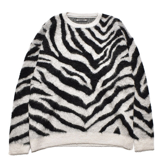 Zebra Mohair Knit Crewneck Pullover
