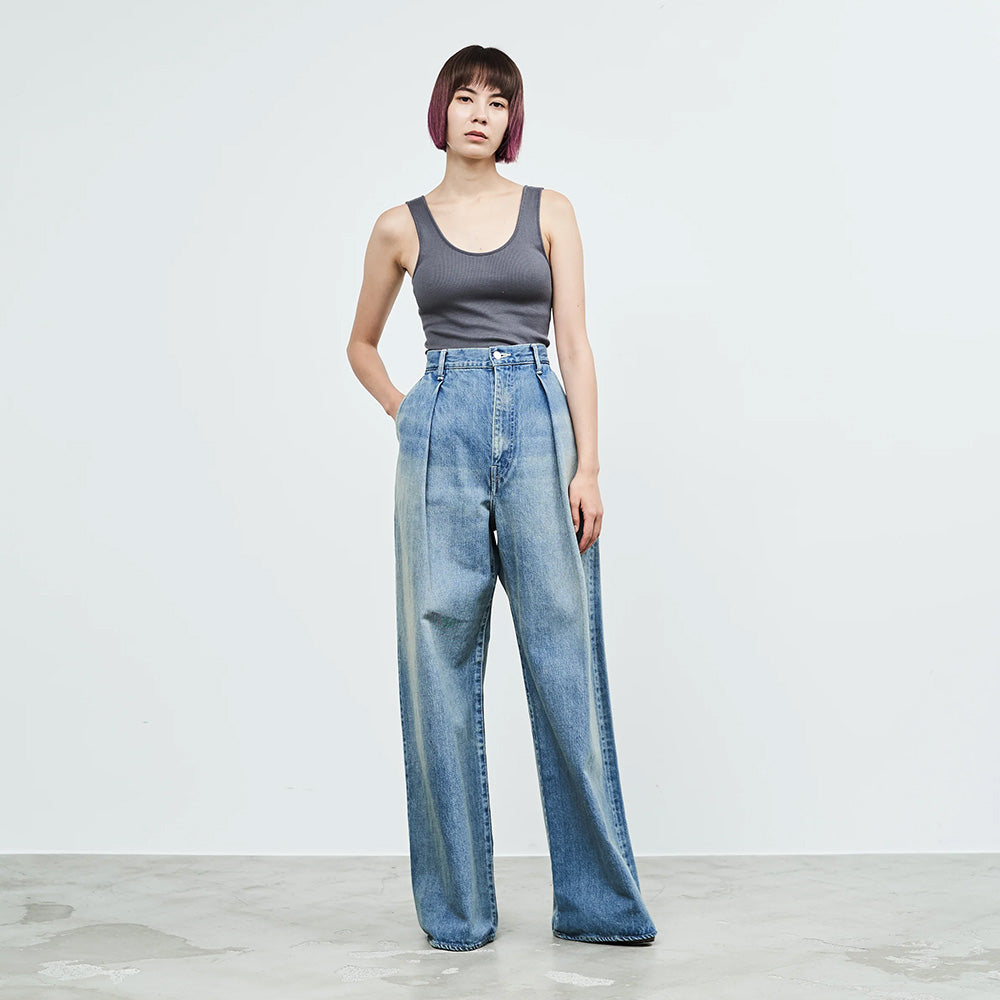 Selvage Denim Two Tuck Wide Pants(Lt.FADE)