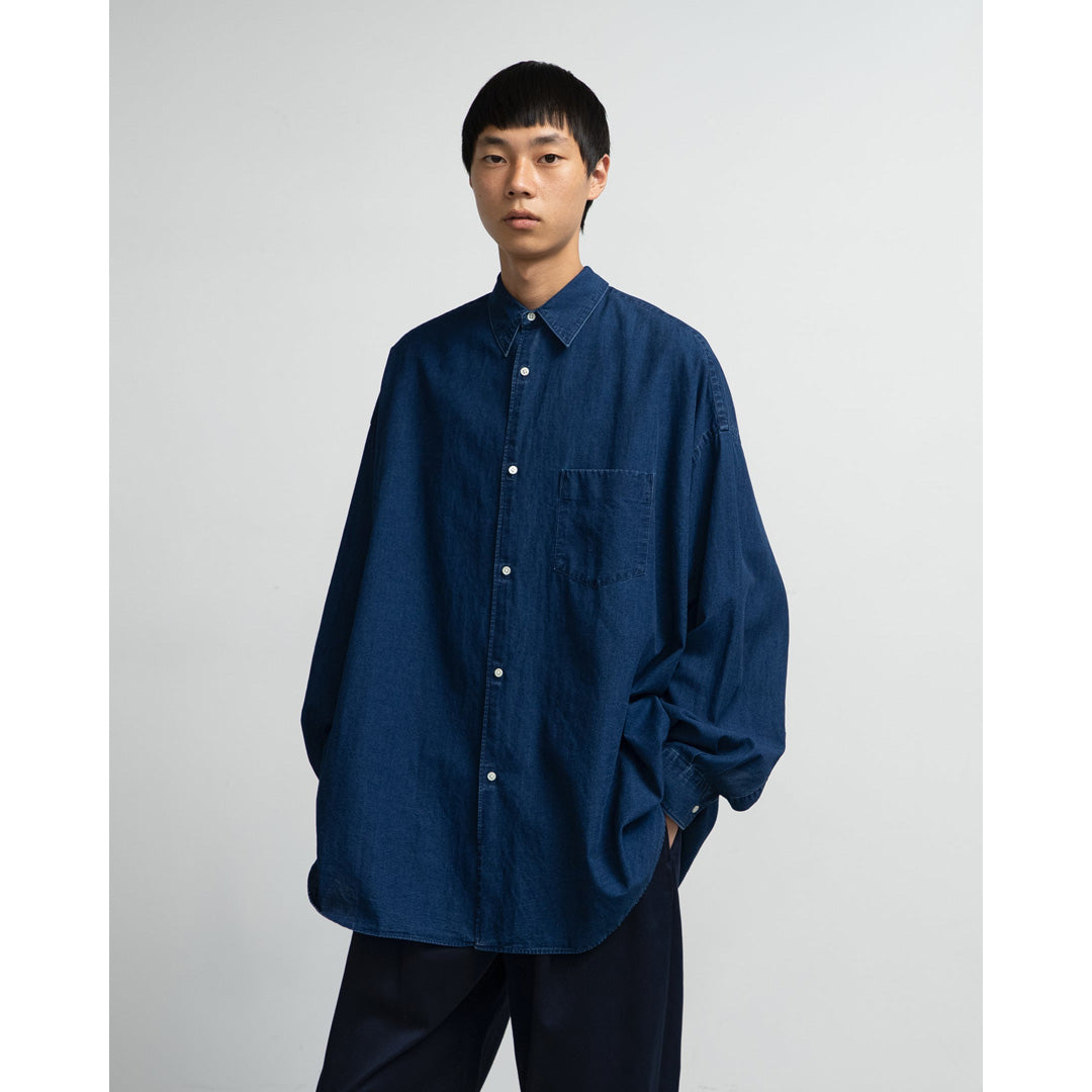 SIDOGRAS Indigo Poplin L/S Oversized Regular Collar Shirt