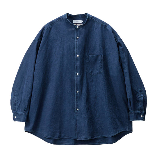 SIDOGRAS Indigo Poplin L/S Oversized Band Collar Shirt
