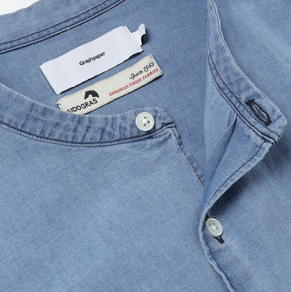 SIDOGRAS Indigo Poplin L/S Oversized Band Collar Shirt