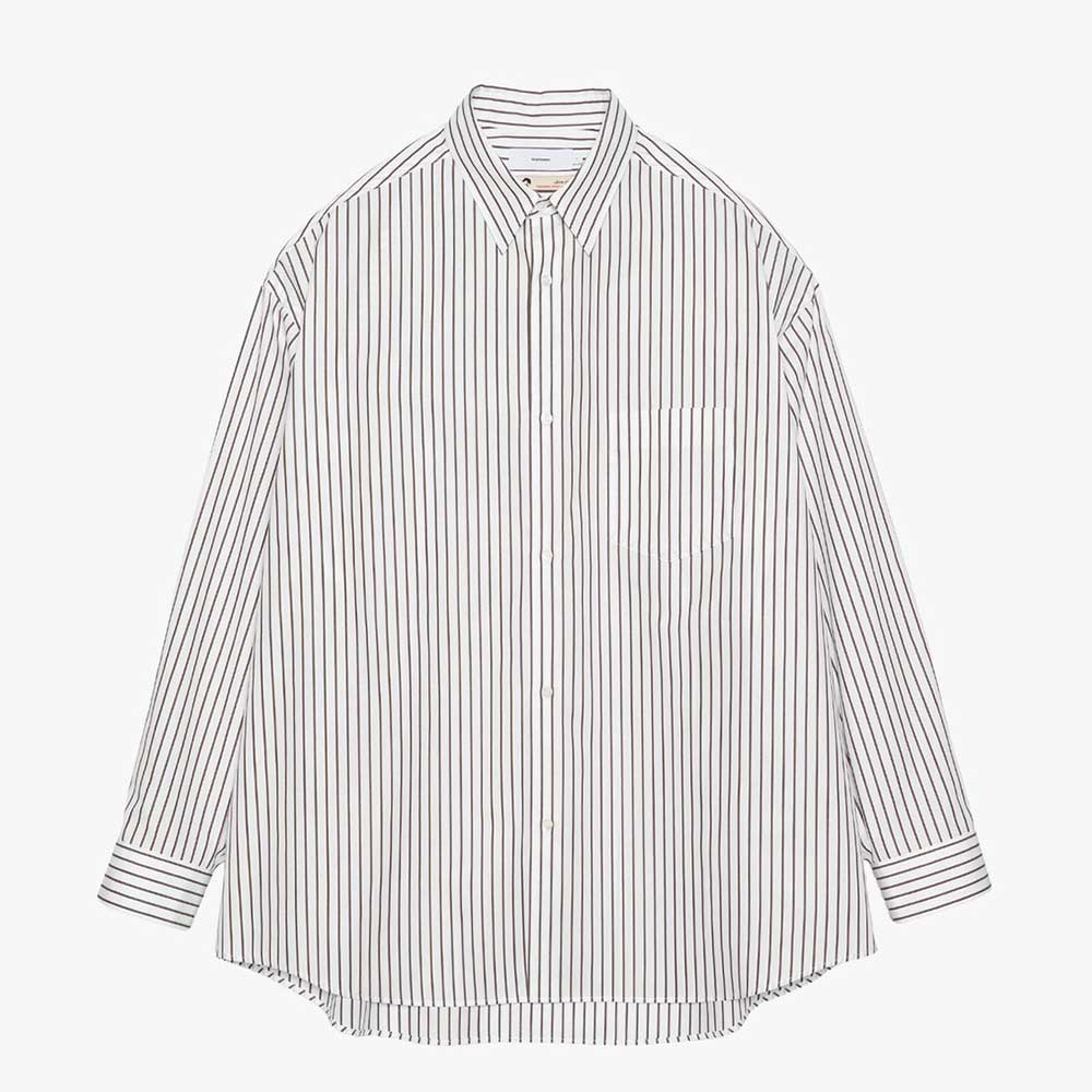 SIDOGRAS Striped Long-Sleeve Oversized Regular Collar Shirt