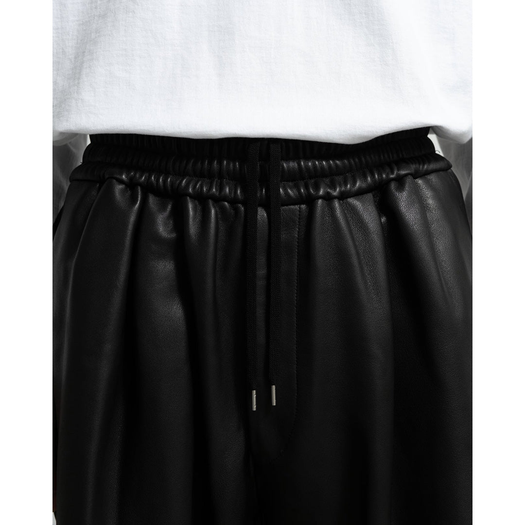 Lamb Leather Track Wide Shorts