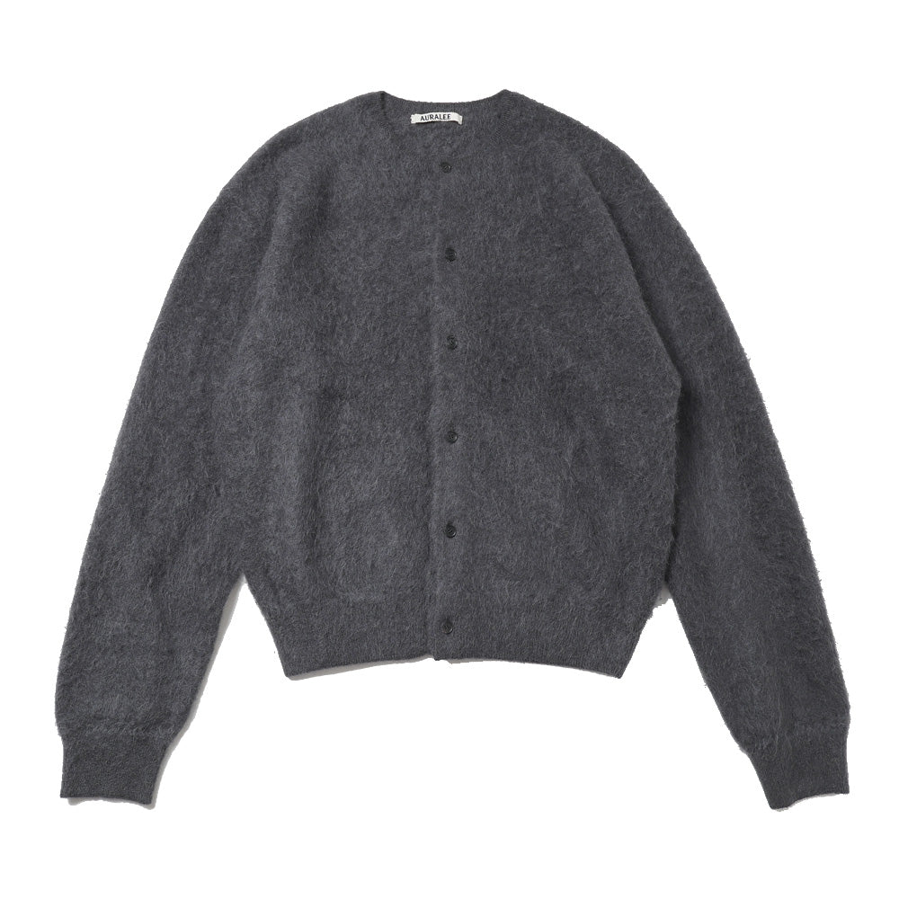 AURALEE) GARMENT-DYED BABY ALPACA FUR KNIT CREW-NECK CARDIGAN