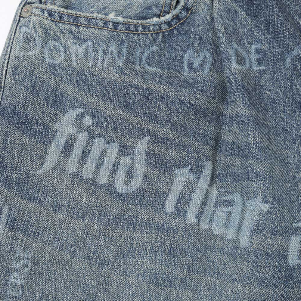 TATTOO Laser Printed Wide Denim Pants