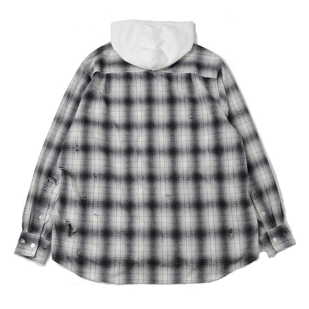 Distressed Hooded Check Shirts (GRAY)