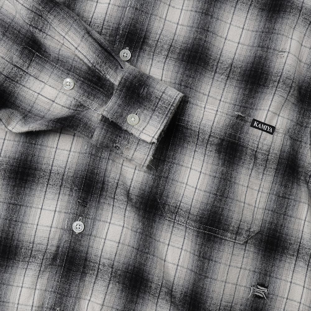 Distressed Hooded Check Shirts (GRAY)