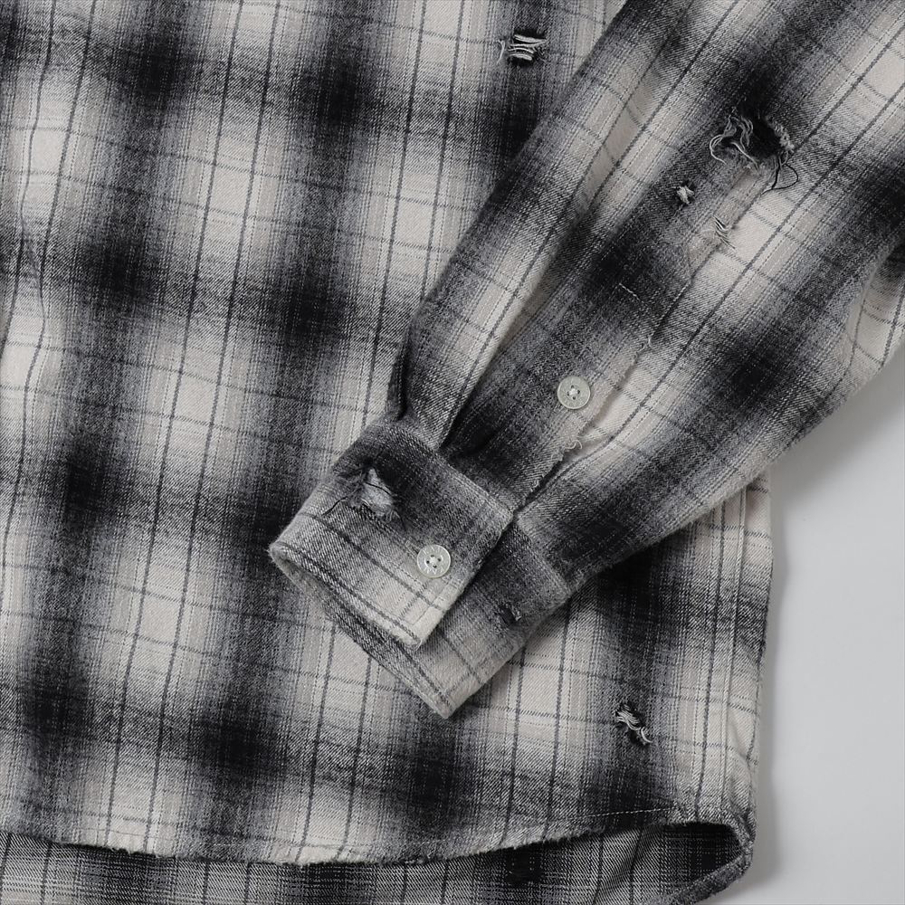 Distressed Hooded Check Shirts (GRAY)