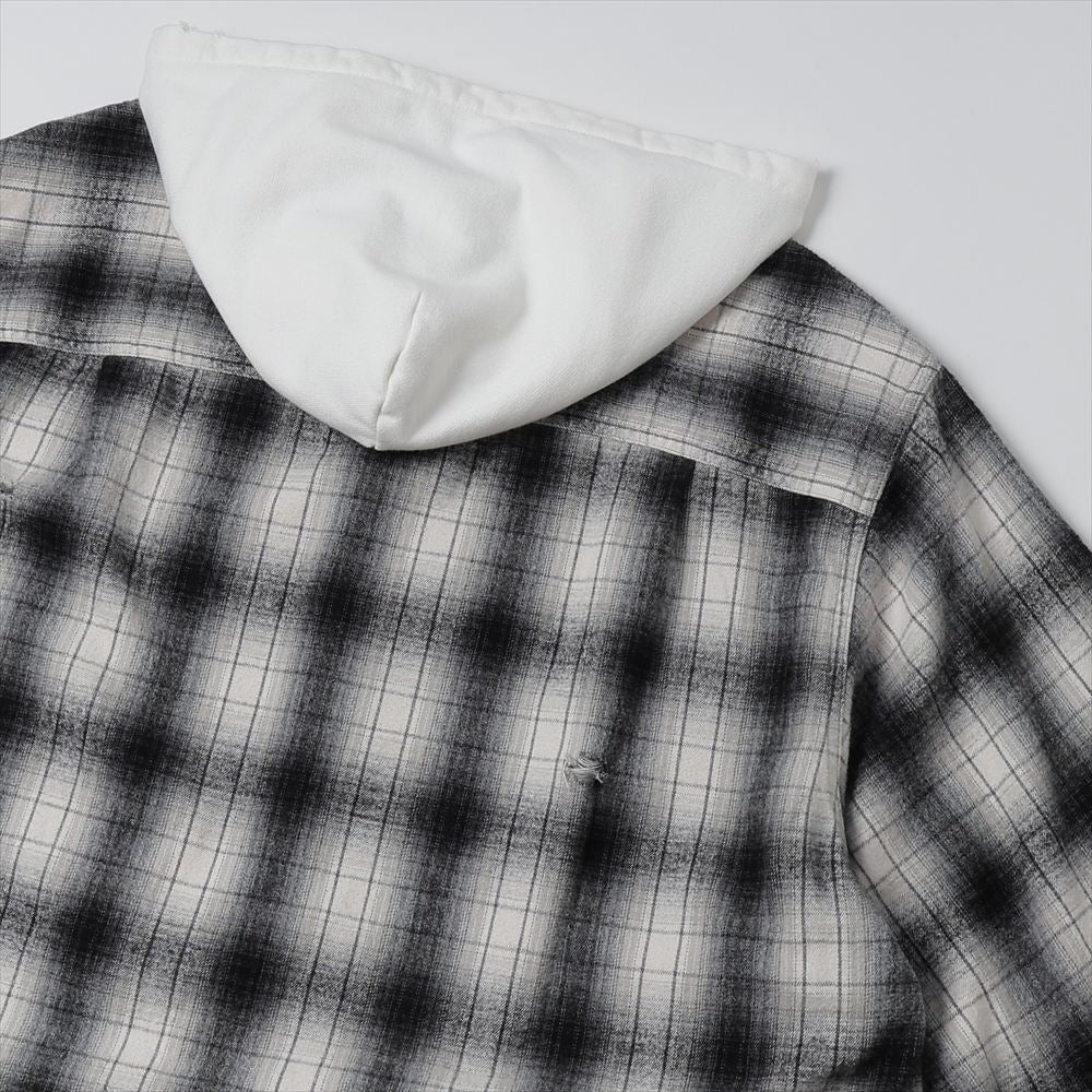 Distressed Hooded Check Shirts (GRAY)