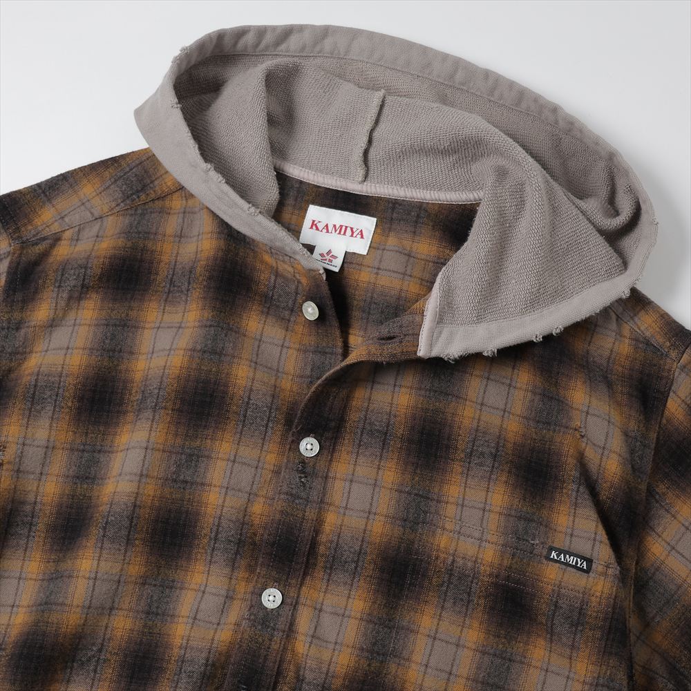 Distressed Hooded Check Shirts (BROWN)