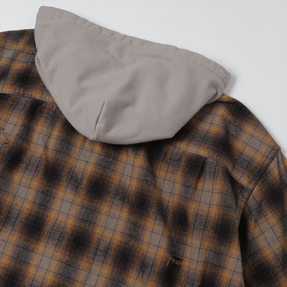 Distressed Hooded Check Shirts (BROWN)