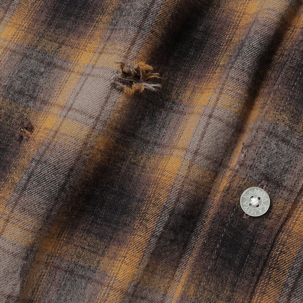 Distressed Hooded Check Shirts (BROWN)
