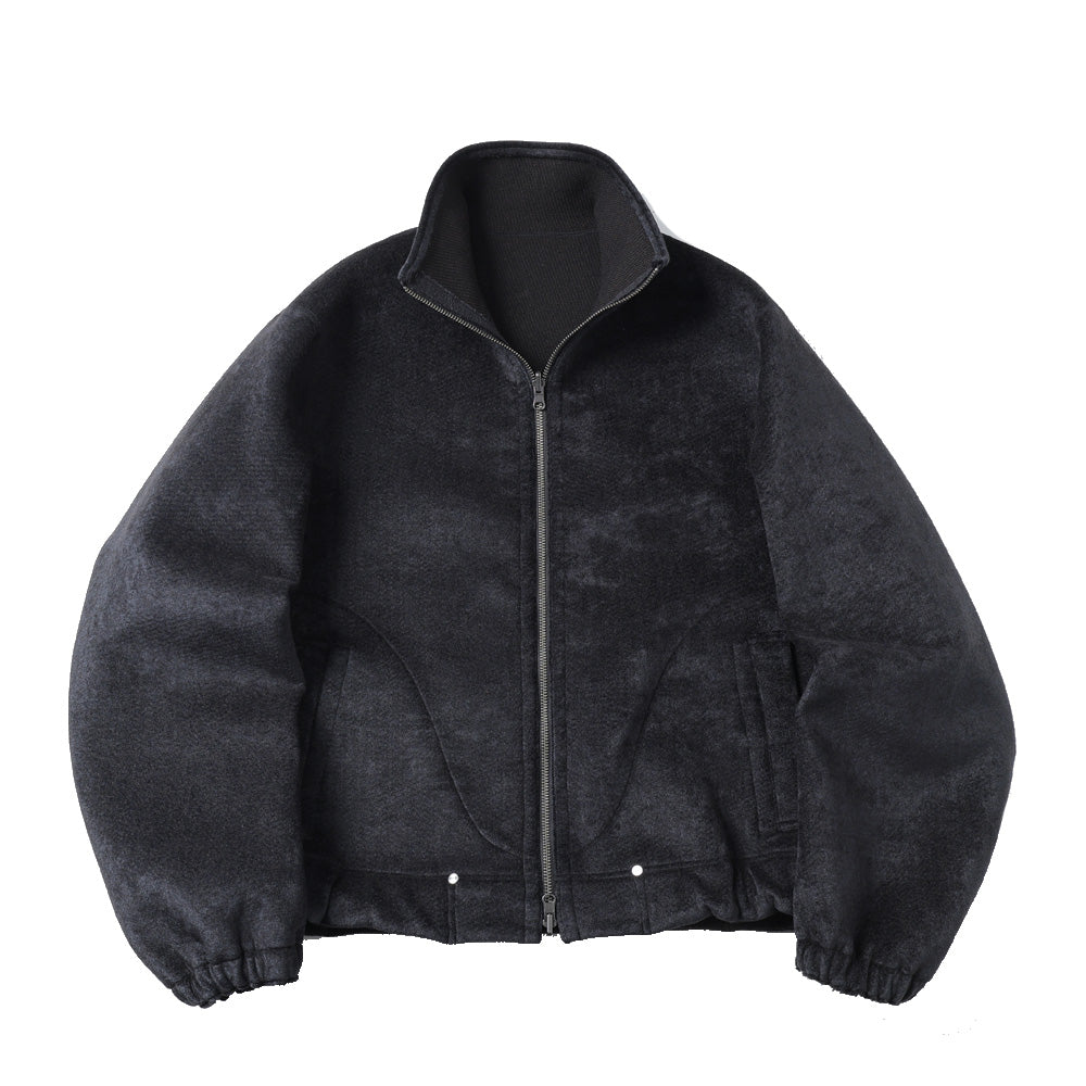 REVERSIBLE STAND NECK BLOUSON - Double Face Fab. Wool & Crush Velour -