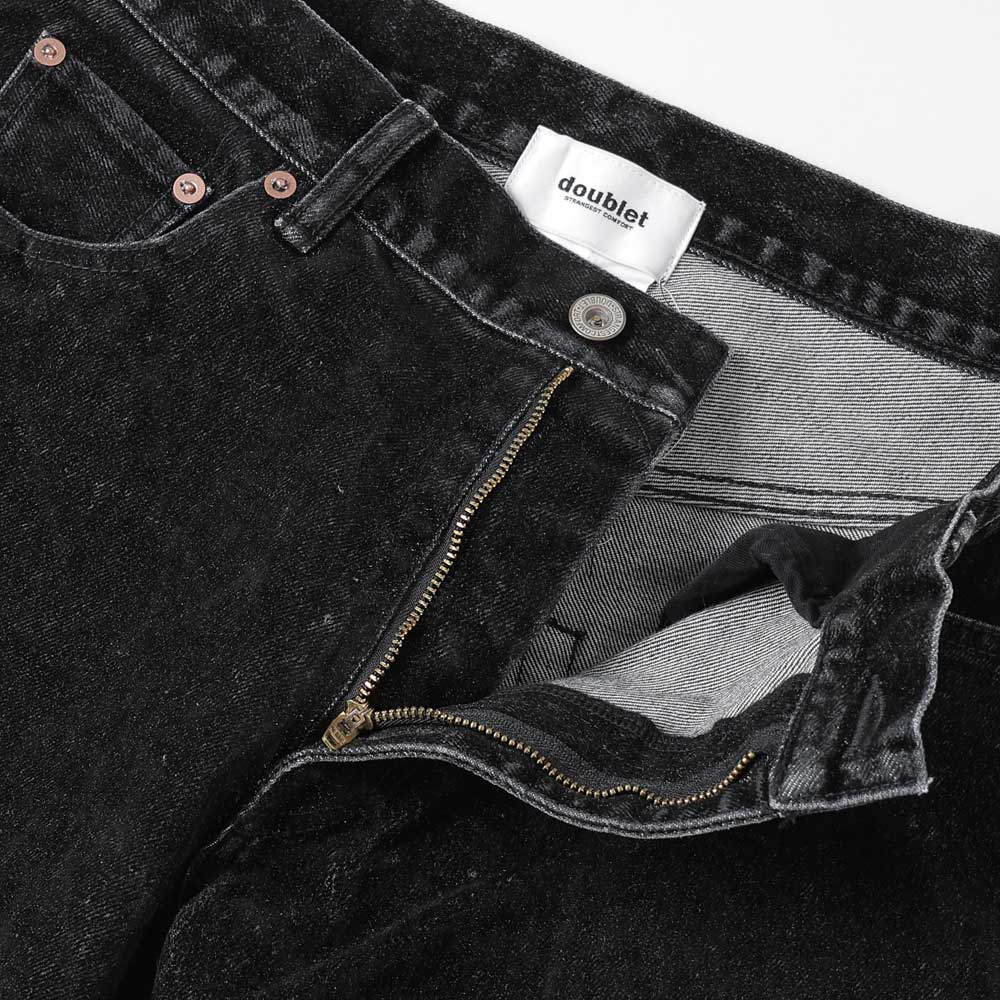 FLOCKED DEINM EMBROIDERED PANTS