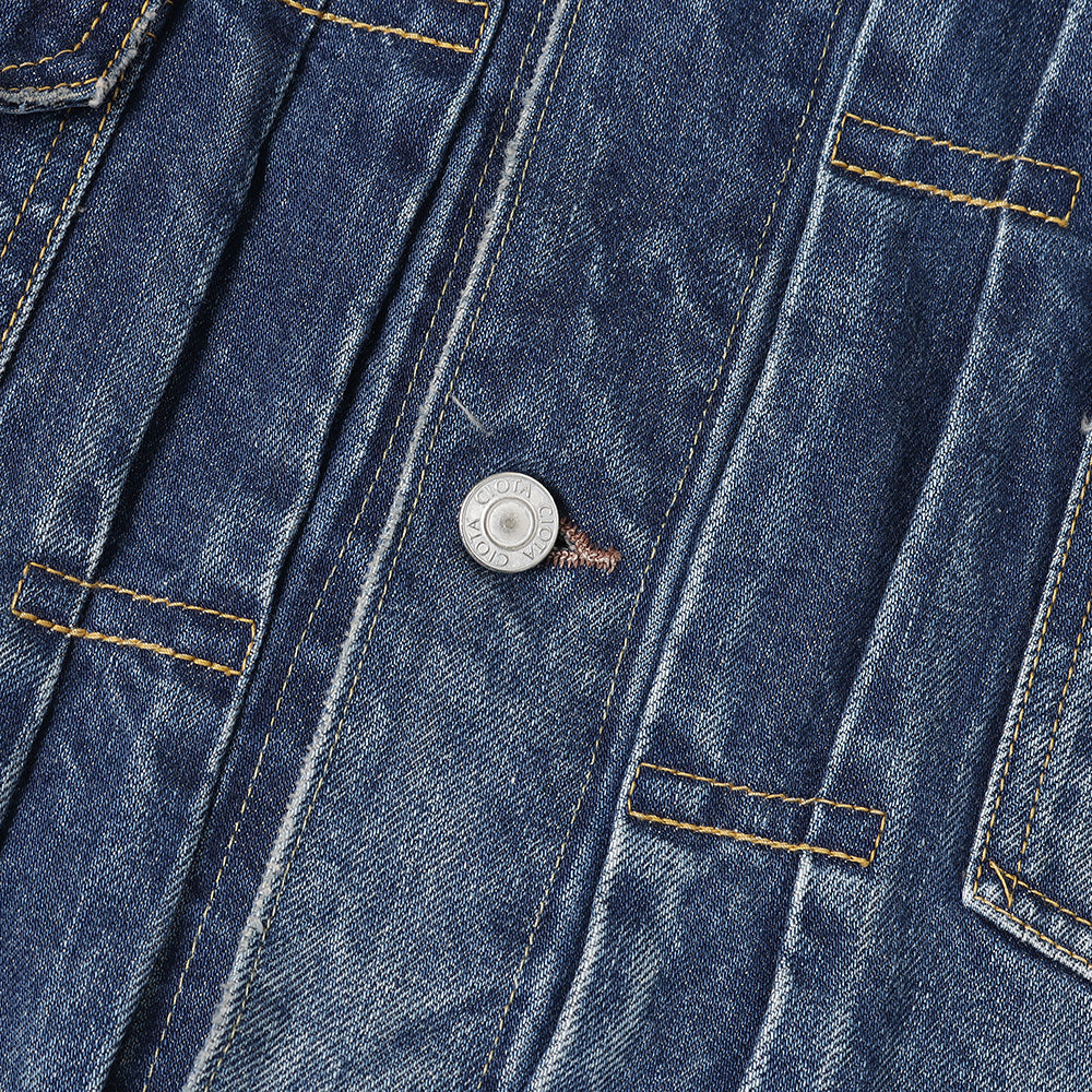Double Pocket Denim Jacket(Medium Dark Blue Damage)