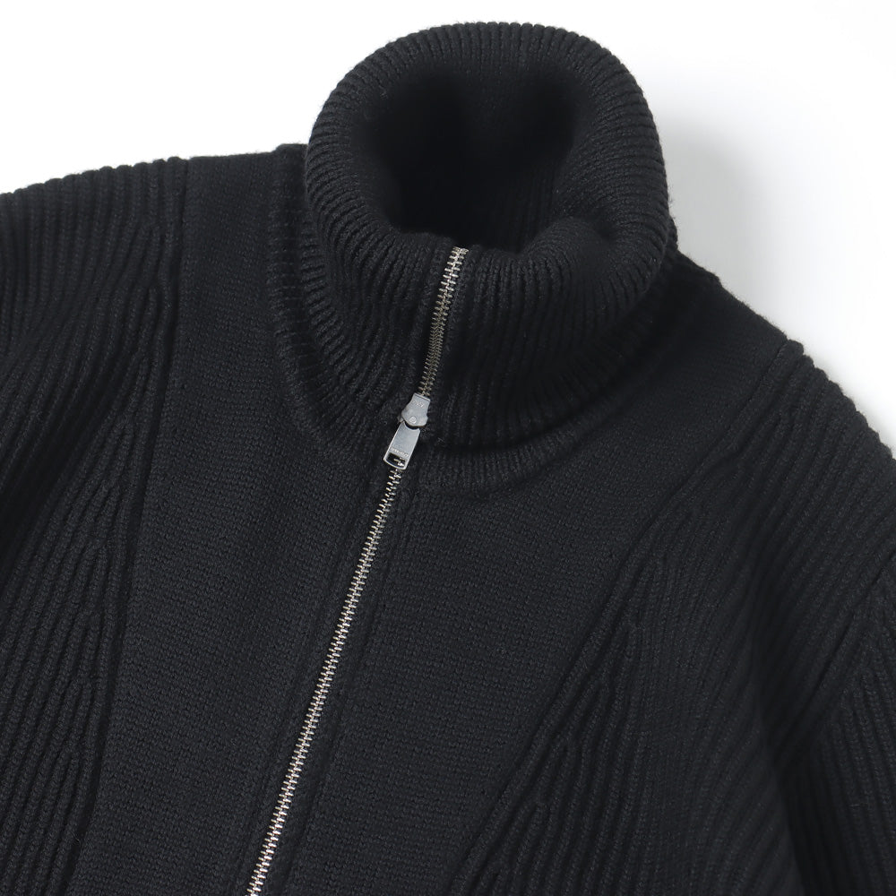 WORKER RIB ZIP UP SWEATER MERINO WOOL YARN