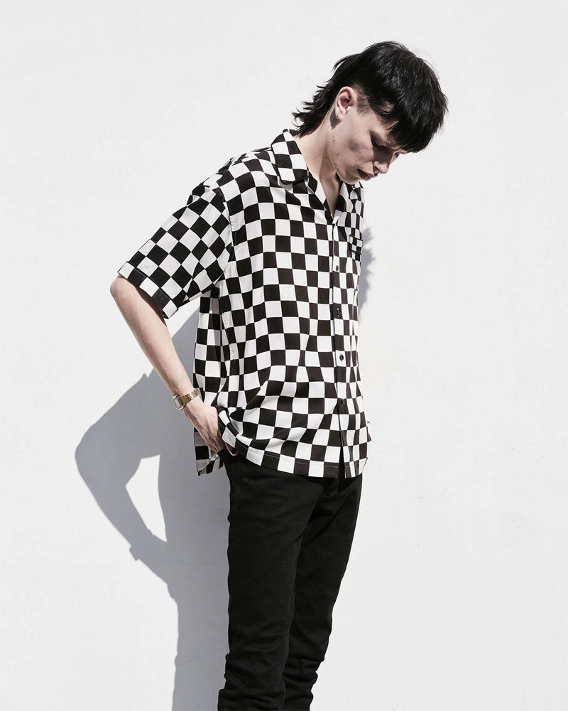 CU.Denim Checker flag S/S Open Collar SH