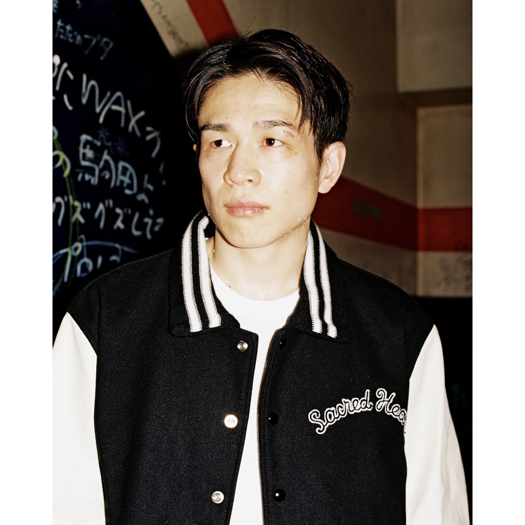 ©SAINT Mxxxxxx_Golden Bear Sportswear VARSITY JKT Sared Heart (BK/WHT)