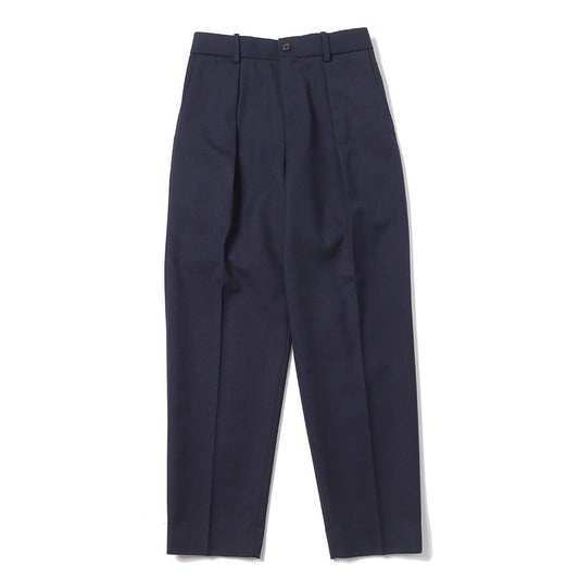 FRONT PLEATS PEGTOP TROUSERS ORGANIC WOOL SURVIVAL CLOTH (NAVY)