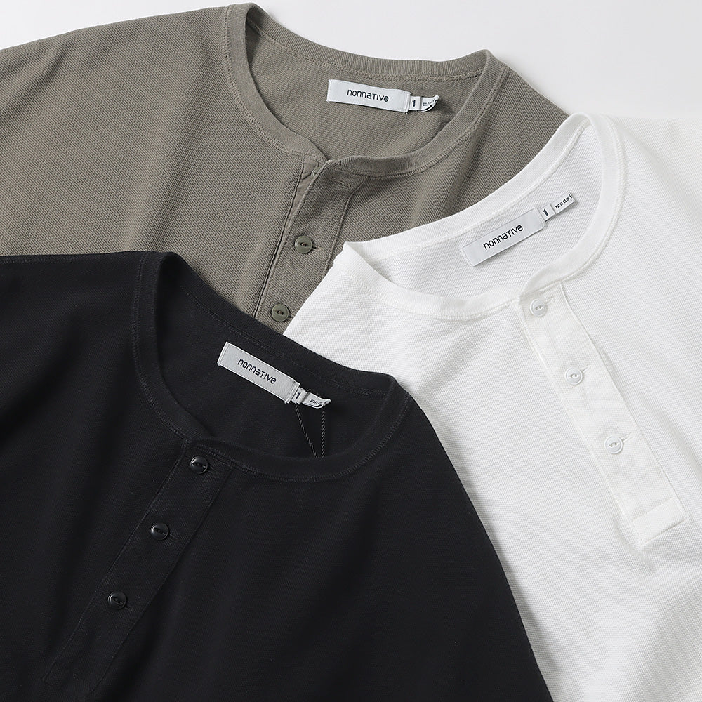 CLERK S/S HENLEY NECK TEE COTTON PIQUE OVERDYED