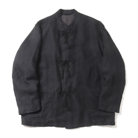 Brushed linen stand-up collar jacket