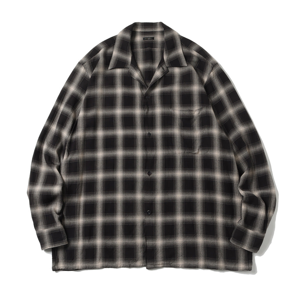 COMOLI) レーヨンチェック オープンカラーシャツ (X01-02008