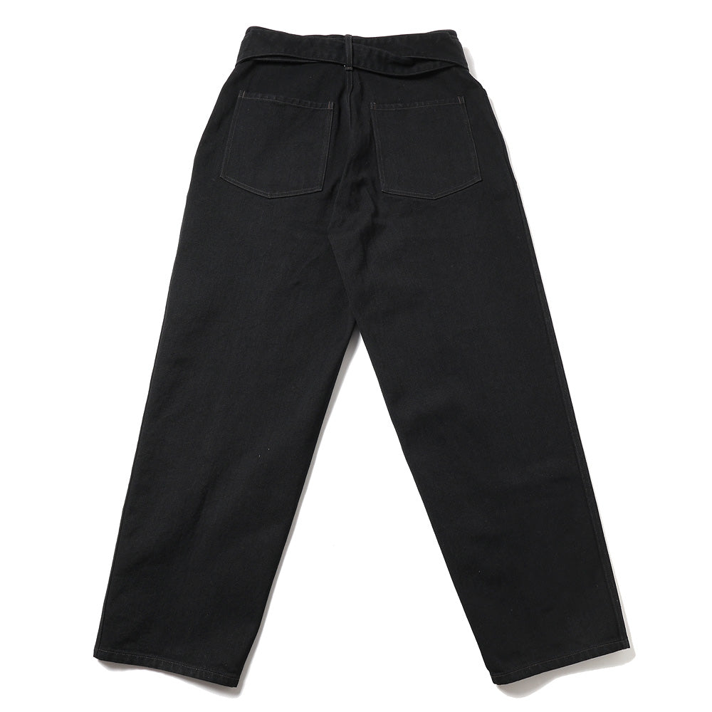 Black denim belted pants