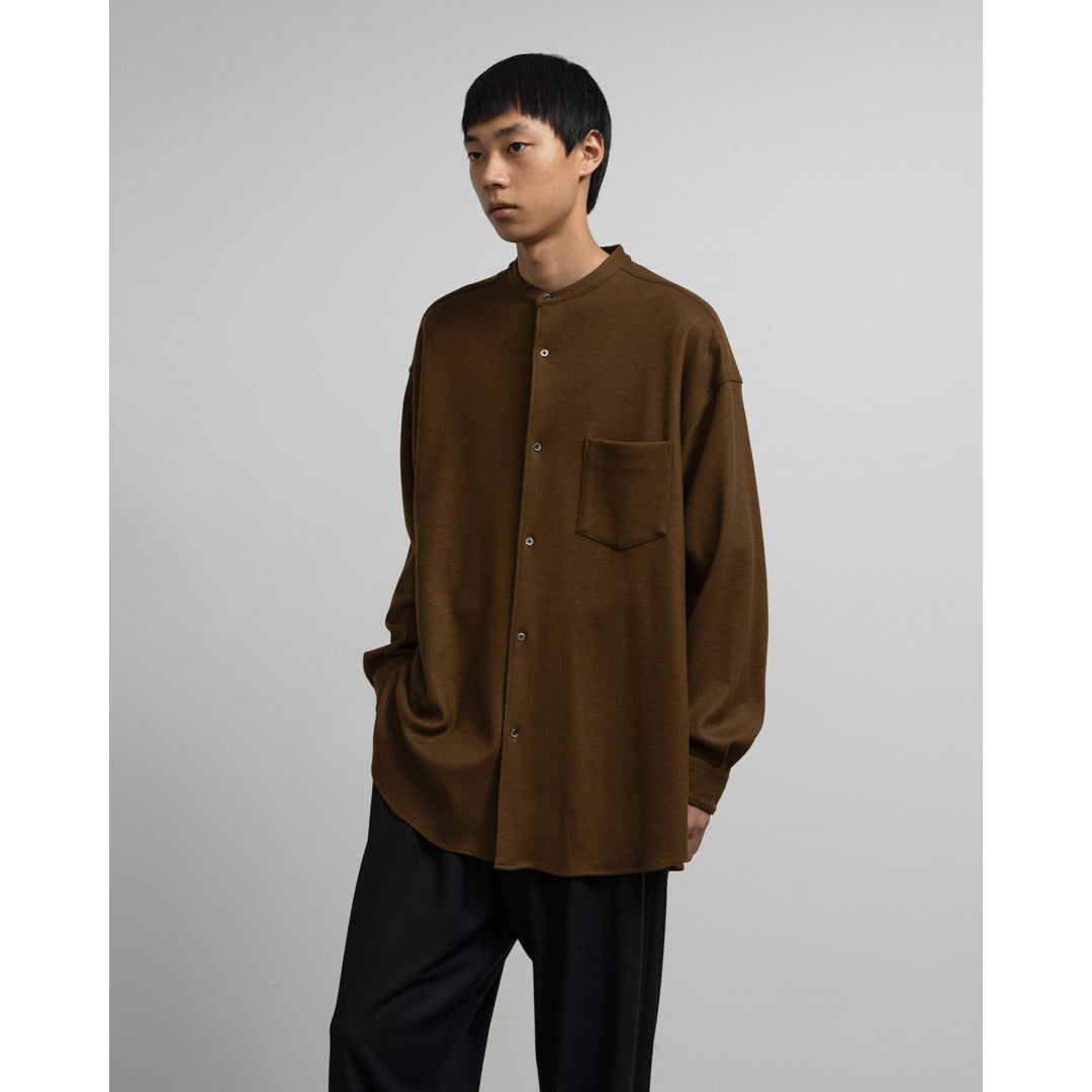 Wool Smooth Flannel Oversized Band Collar Shirt