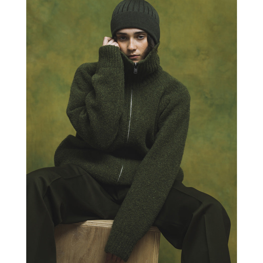 HIKER HIGH NECK ZIP BLOUSON WOOL BOUCLE KNIT