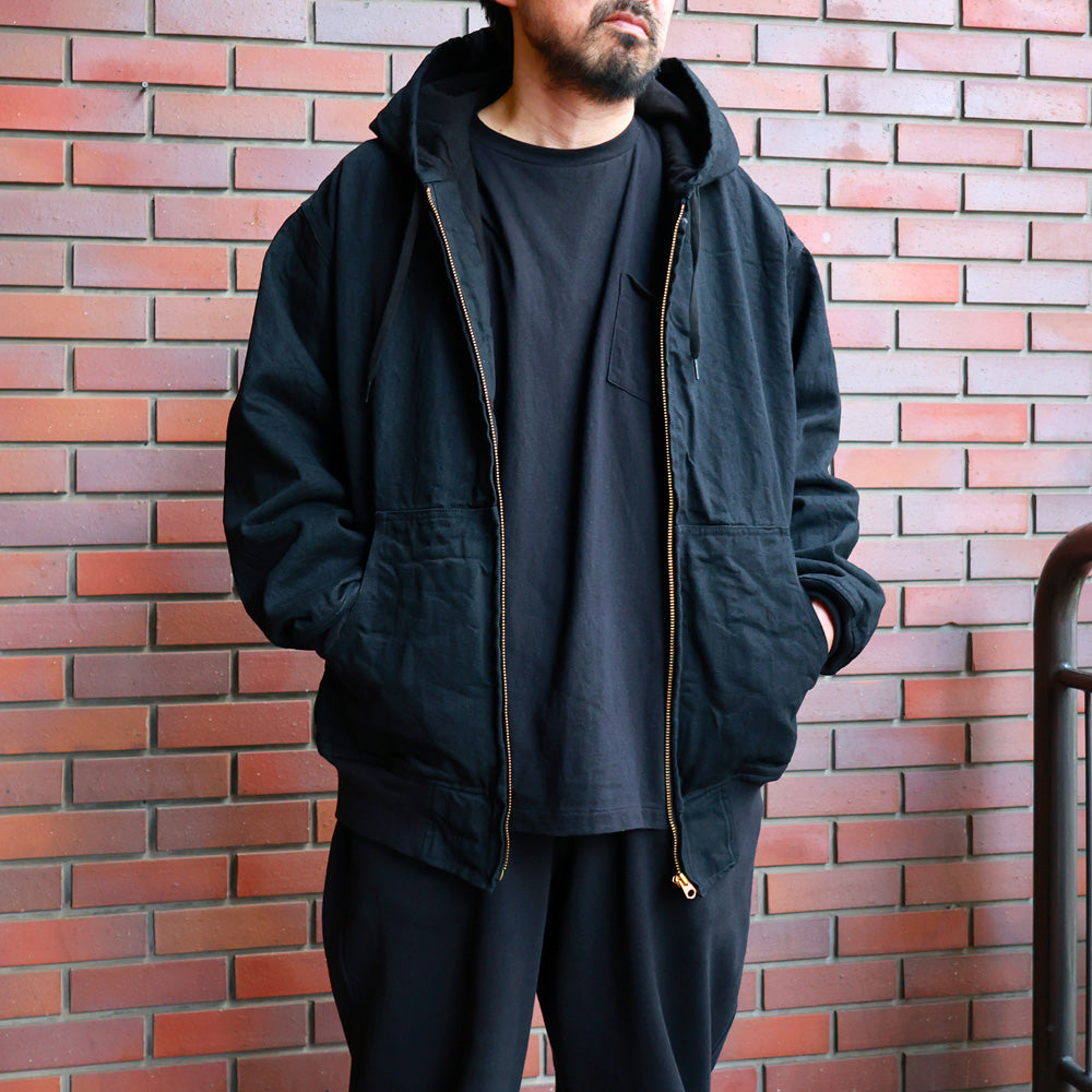 Black denim zip parka