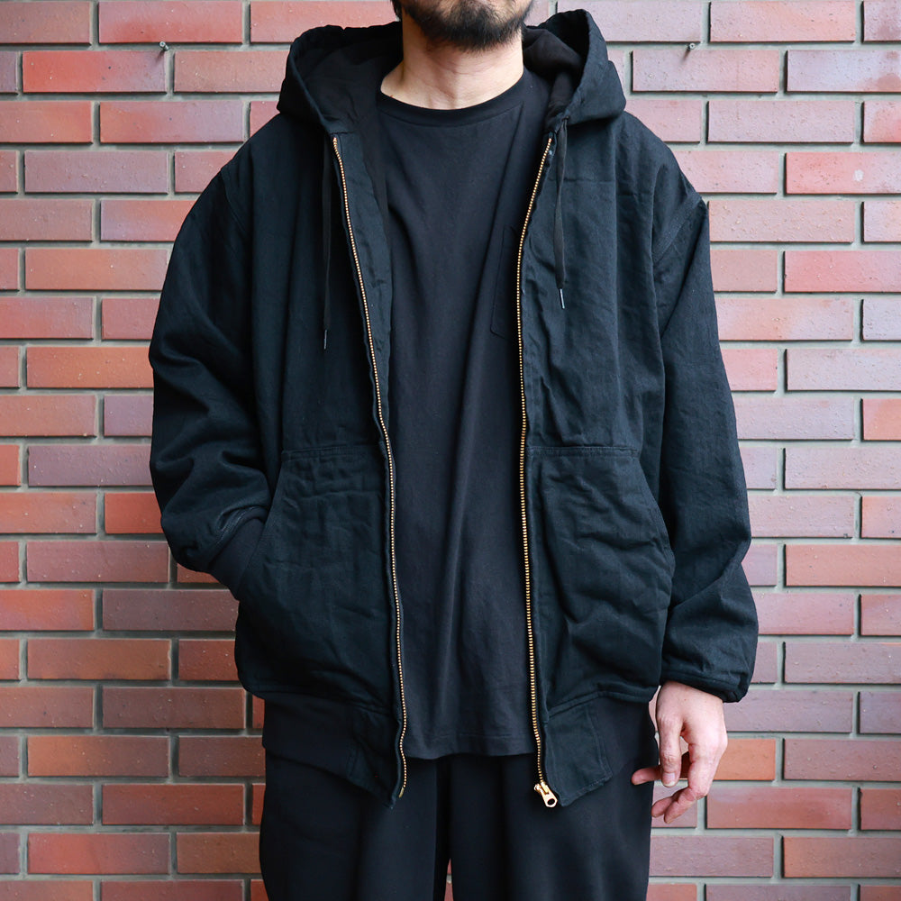 Black denim zip parka