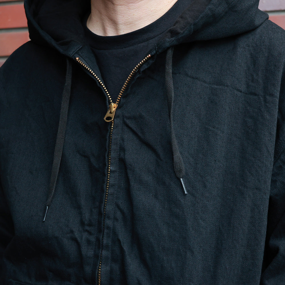 Black denim zip parka